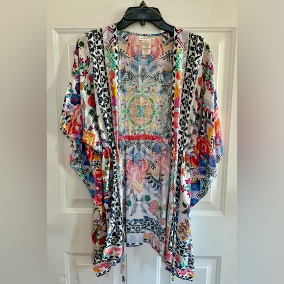 La Blanca Vibrant Floral Swimsuit Cover-Up Kimono Drawstring Waist WM SZ SM/Med - Picture 5 of 12